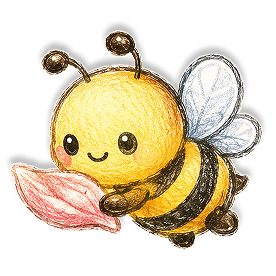 Illustration of a bee holding a flower petal